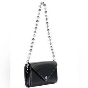 Ganni Black Leather Envelope Shoulder Bag with Silver Chain